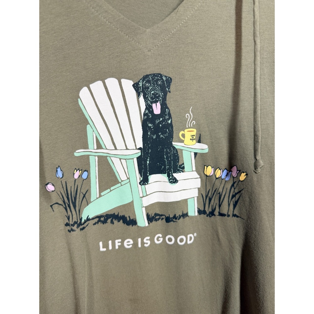 Life is Good Hoodie Womens Small Green Black Lab Dog Coffee Relax Comfy - Picture 7 of 7